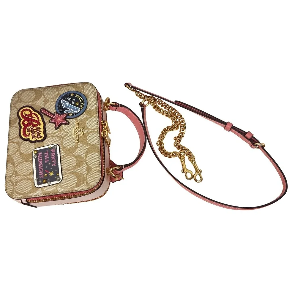 Disney x Coach Cinderella‎ Box Crossbody Bag Signature Canvas Khaki Pink C1434